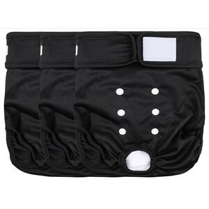 3pc Wegreeco Reusable‎ Female Dog Diapers Sz Medium Heat Period Black Solid Pee